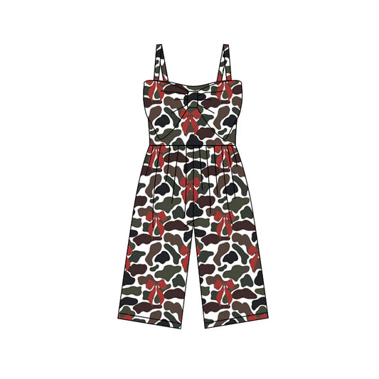 X11.25Preorder (moq 5)Baby Girls Southern Dark Brown Camo Bows Easter Pants Jumpsuits