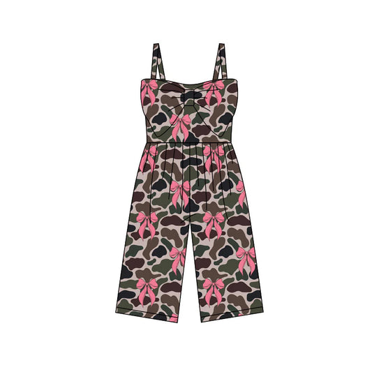 X11.25600Preorder (moq 5)Baby Girls Southern Dark Green Camo Bows Easter Pants Jumpsuits