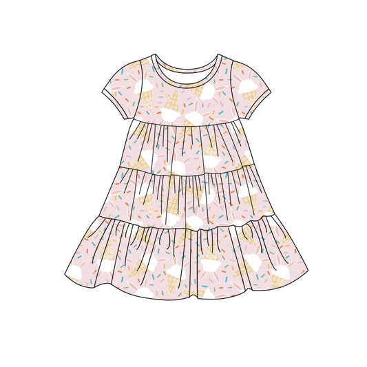 X11.22Preorder(moq 5) Baby Girls Rabbits Sprinkles Easter Patchwork Ruffle Knee Length Dresses