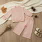NEW RTS NO MOQ milk silk GLP3410 Baby Girls Peach Long Sleeve Top Pockets Flare Pant Fall Pajamas Clothes Sets