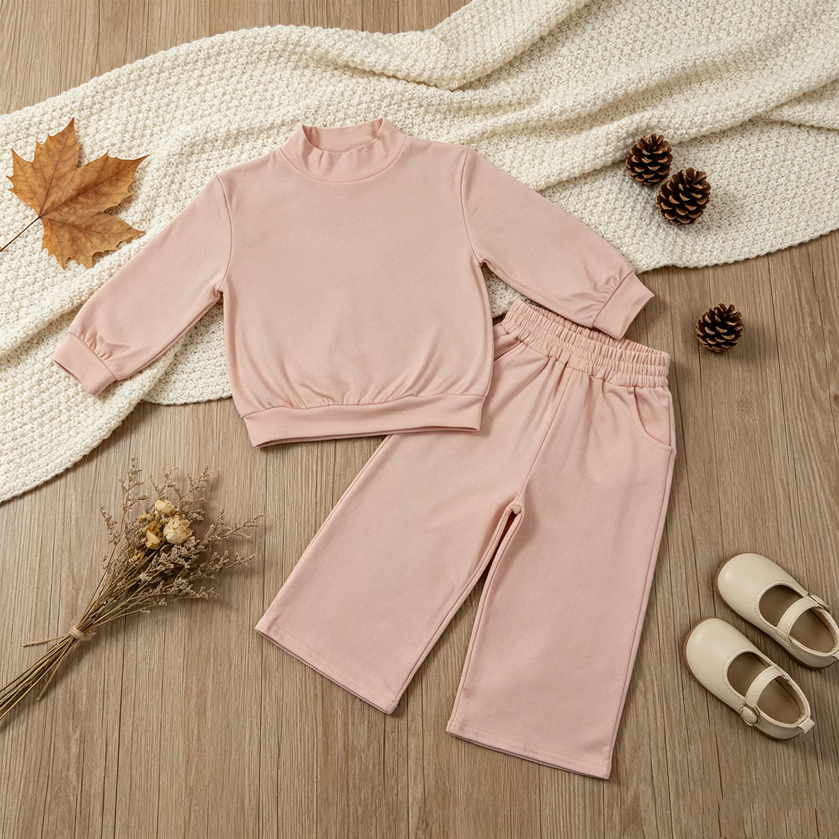 NEW RTS NO MOQ milk silk GLP3410 Baby Girls Peach Long Sleeve Top Pockets Flare Pant Fall Pajamas Clothes Sets