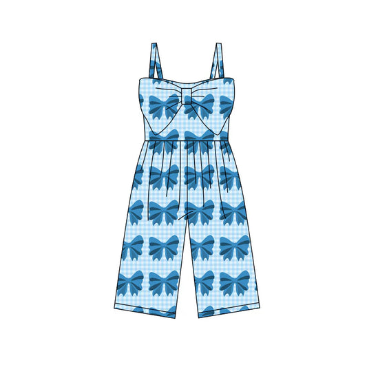 X11.25Preorder (moq 5)Baby Girls Blue Checked Strap Bows Pant Jumpsuits
