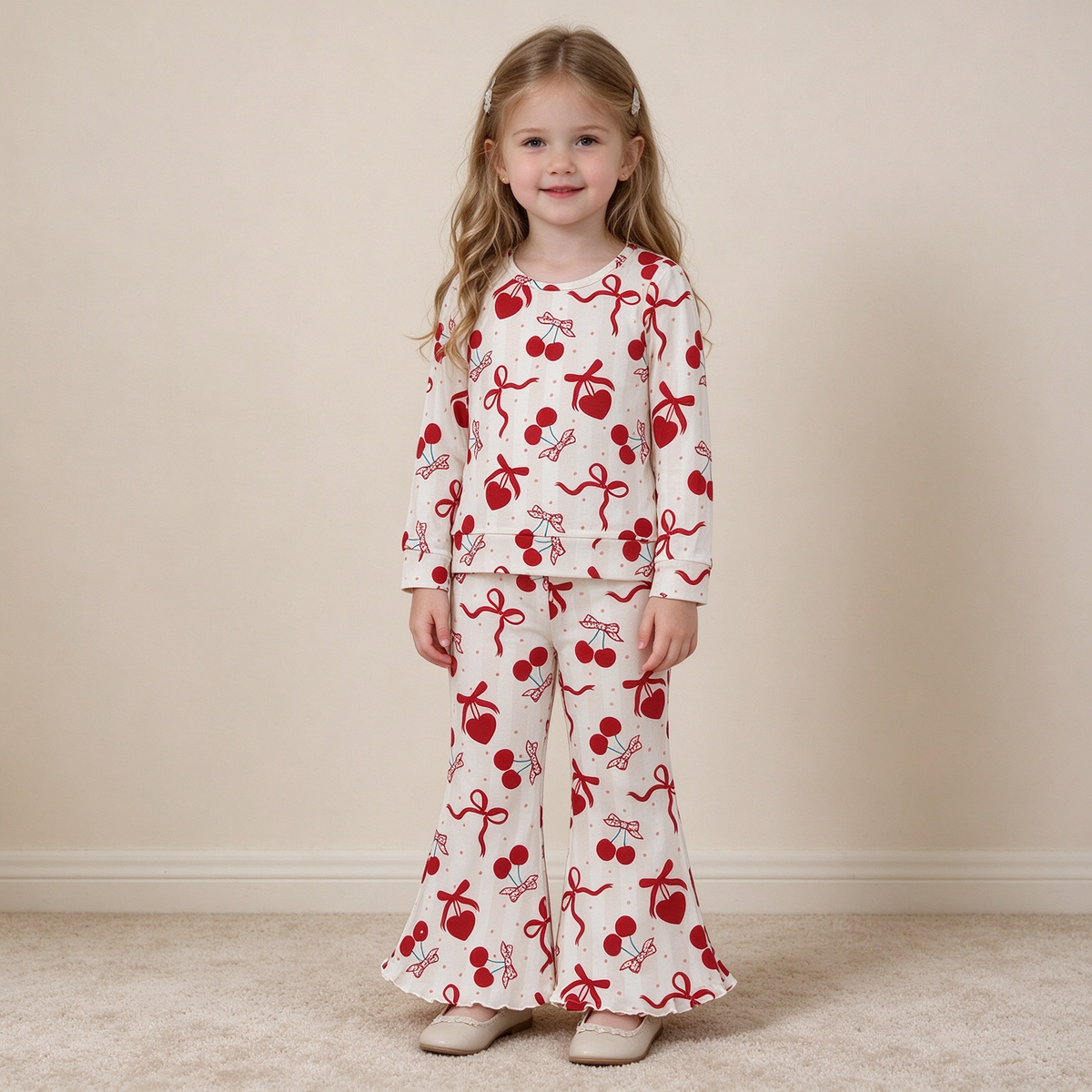 NEW RTS NO MOQ milk silk GLP3636 Baby Girls Heart Cheer Top Bell Bottom Pant Valentines Clothes Sets