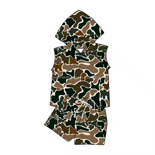 5.13 Boys Sleeveless Camouflage Hooded Short Sleeve Suit