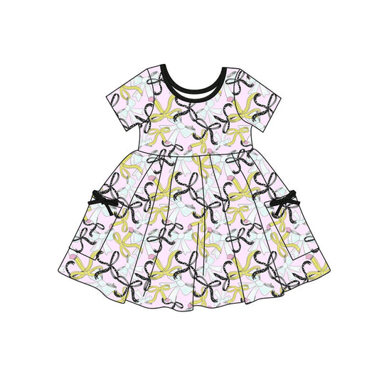 X11.22 Preorder(moq 5) Baby Girls Pencil Bows Pockets Back to School Knee Length Dresses
