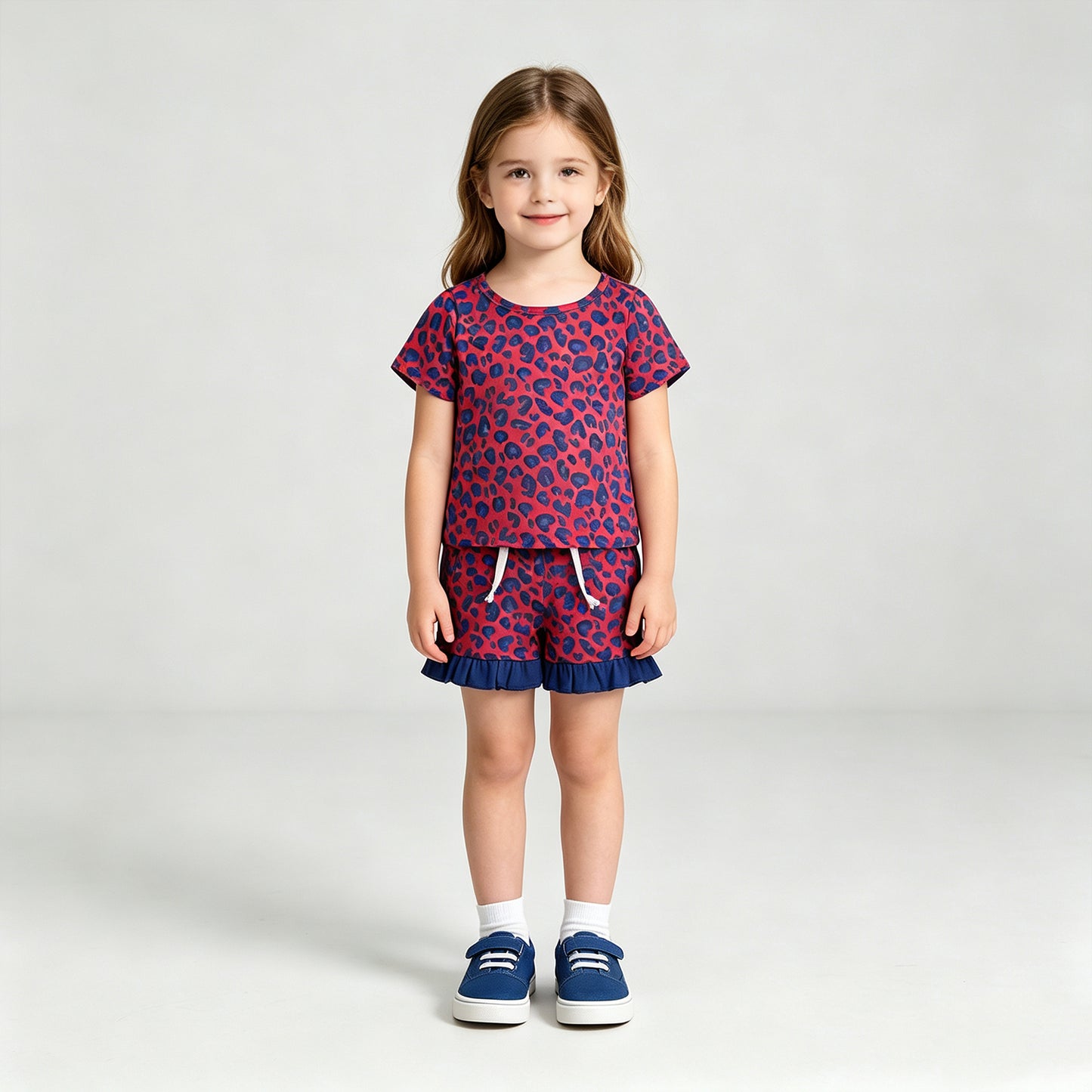NEW RTS NO MOQ milk silk GSSO3811 Baby Girls Fashion Pink Leopard Pocket Top Ruffle Hem Shorts All Season Outfit