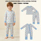 RTS NO MOQ Sibling milk silk Baby Boys Blue Checked Snowmen Christmas Rompers Set