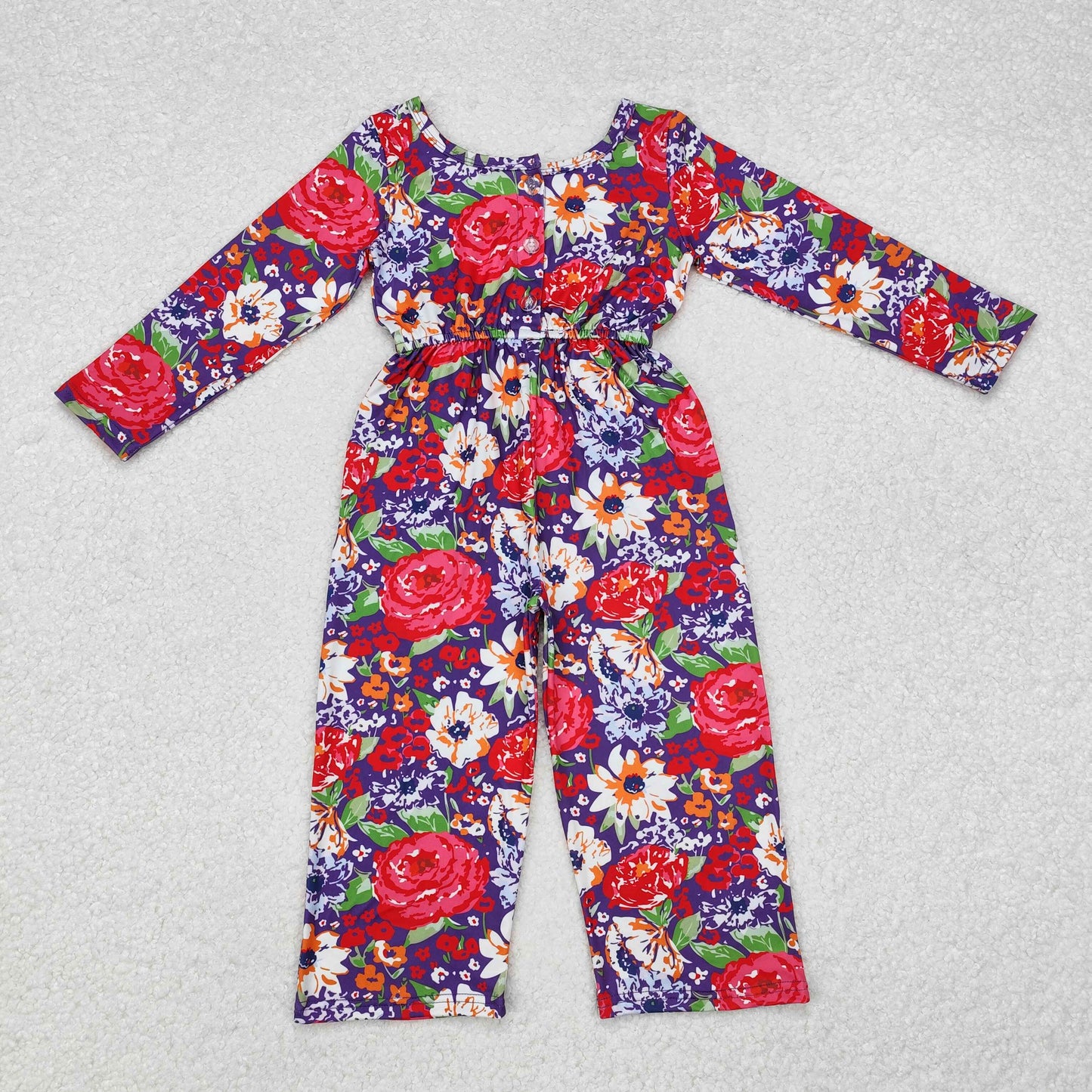 LR1835 Pocket flower purple long-sleeved jumpsuit