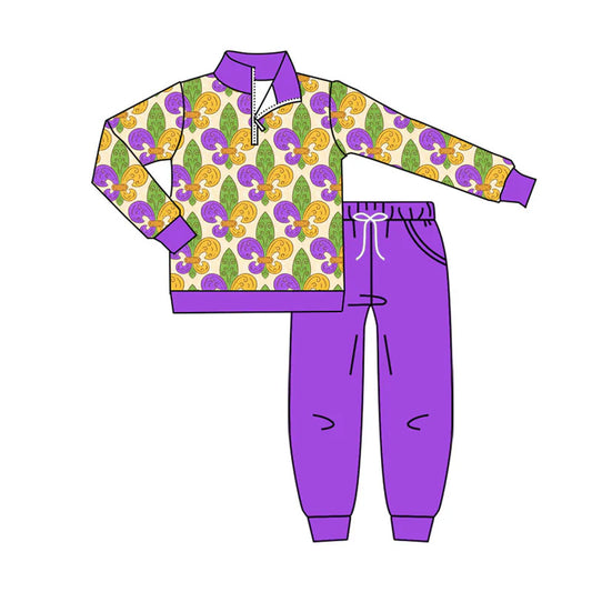 X927Preorder (moq 5)Baby Boys Anchors Zipper Pullover Pockets Jogger Mardigras Clothes Sets