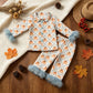 NEW RTS NO MOQ milk silk GLP3338  Baby Girls Floral Pumpkin Print Button Front Long Sleeve Top Elastic Waist Pants Fur Pajama Set