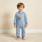 NEW RTS NO MOQ milk silk LR3141 Embroidery Pumpkins Dogs Baby Boys Blue Stripe Fall Pant Rompers