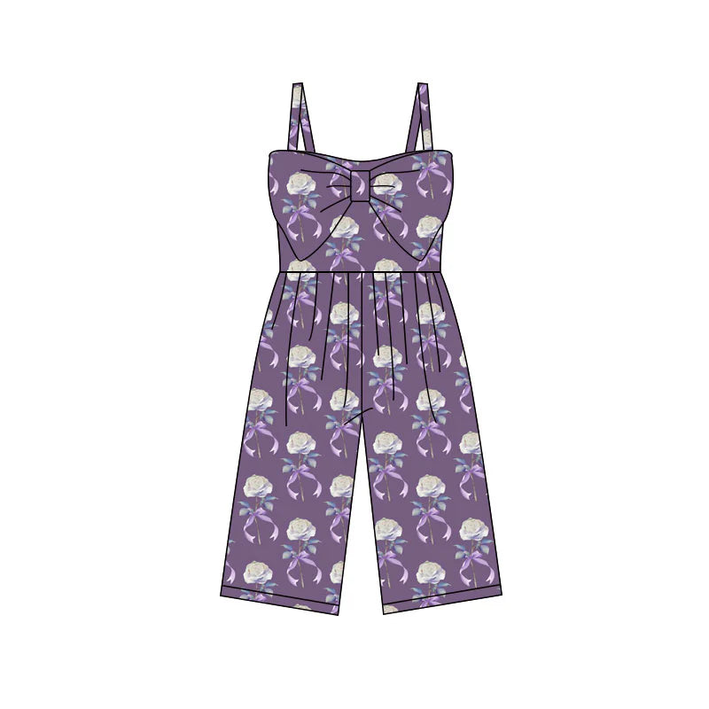 X11.25Preorder (moq 5)Baby Girls Purple Strap Bows Flowers Pants Jumpsuits