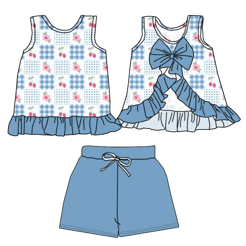 5.15 Flower Blue Plaid Bowknot Suit
