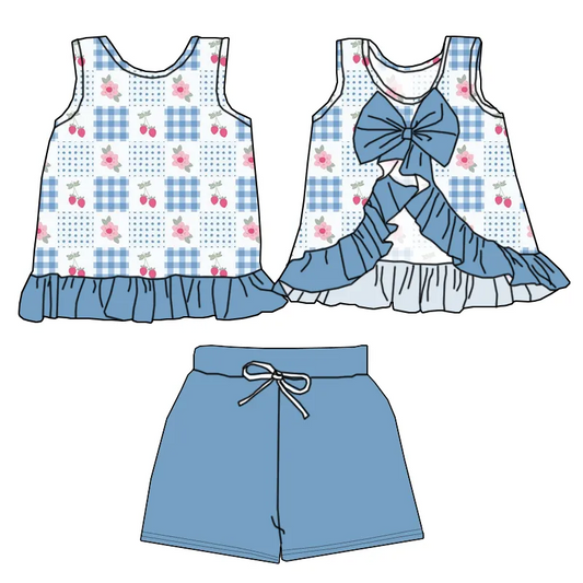 5.15 Flower Blue Plaid Bowknot Suit