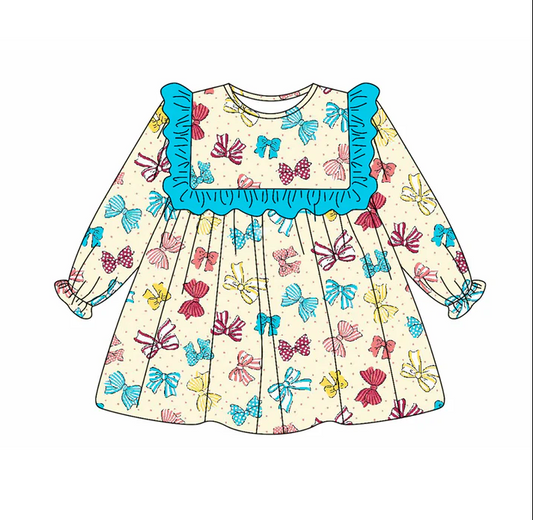 5.20 Blue Bow Long Sleeve Dress