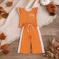 NEW RTS NO MOQ milk silk GSPO2367 Baby Girls Orange White Polka Dots Pocket Top Flare Pant Clothes Set