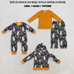 RTS NO MOQ Sibling milk silk Baby Boys Halloween Ghost Candy Bat Print Outfit Set Long Sleeve Top Pants Pajamas Hoodie Baby Zipper Romper Orange Trim Holiday Clothes