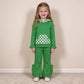 NEW RTS NO MOQ milk silk GLP3714（GT1855+P1165）Baby Girls Green Checked Pocket Long Sleeve Hoodie Ruffle Pant Outfit