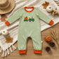 NEW RTS NO MOQ milk silk LR3036 Embroidery Baby Boys Farm Green Stripe Pumpkin Truck Embroidery Long Sleeve Rompers