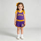 NEW RTS NO MOQ milk silk GSSO3832 Vinyl Baby Girls Team Solid Orange Bow Sleeveless Purple Top Elastic Waist Short Bottom Outfit Set