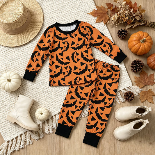 NEW RTS NO MOQ milk silk BLP1549 Baby Boys Ghost Pumpkins Top Pant Halloween Pajamas Set