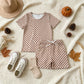 NEW RTS NO MOQ milk silk GSSO2680 Adult Women Khaki Plaid Print Short Sleeve Top Shorts Pajama Outfit