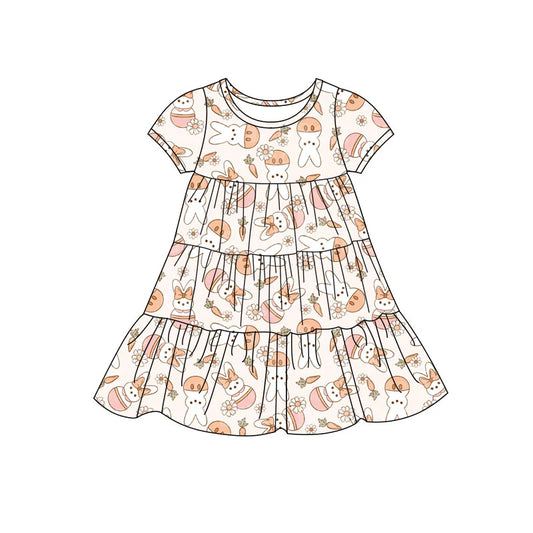 X11.22Preorder(moq 5) Baby Girls Rabbits Carrots Flowers Easter Patchwork Ruffle Knee Length Dresses