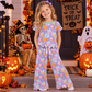 NEW RTS NO MOQ milk silk GSPO2364 Baby Girls Colorful Flowers Pumpkins Top Pants Fall Scallop Clothes Set