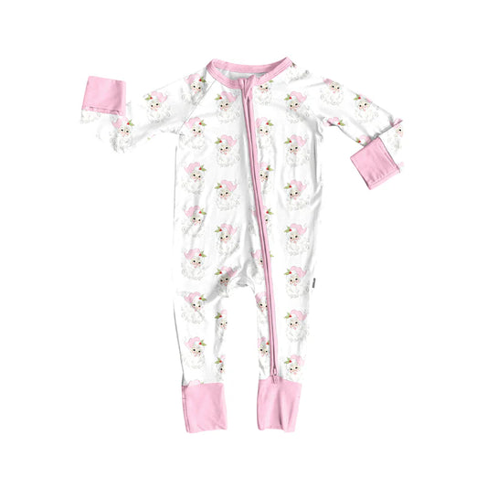 7.1Preorder (moq 5)Baby Girls Long Sleeves Pink Santa Holly Plaid Zipper Romper