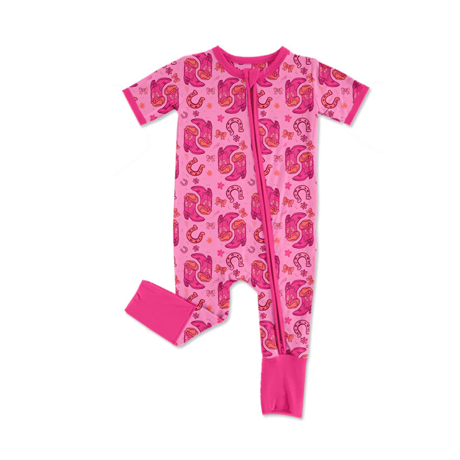 X1.15Preorder (moq 5)Baby Girls Bow Boots Western Two Way Zip Convertible Rompers