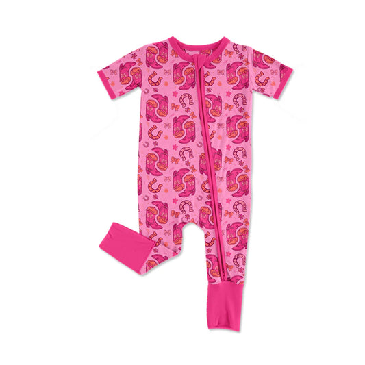 X1.15Preorder (moq 5)Baby Girls Bow Boots Western Two Way Zip Convertible Rompers