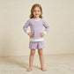 RTS NO MOQ yoga fabric GLS0155 Baby Girls Purple Stripe Long Sleeve Top Pockets Scallop Short Yoga Active Clothes Set