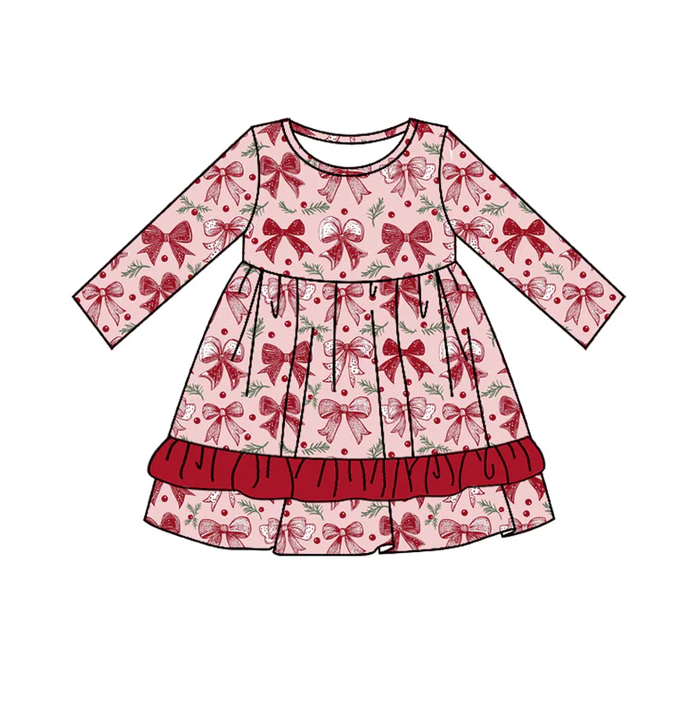 5.20 Red bow long-sleeved dress