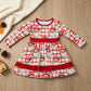 NEW RTS NO MOQ milk silk GLD1710 Baby Girls Red Checked Santa Ruffle Christmas Knee Length Dress