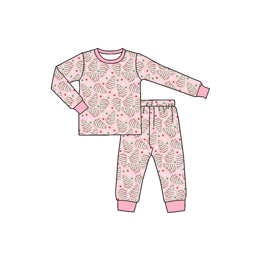 X902Preorder (moq 5)Baby Girls Christmas Pink Trees Cakes Shirts Pants Pajamas Sets