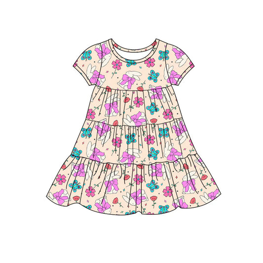 X11.22Preorder(moq 5) Baby Girls Butterfly Rabbits Easter Patchwork Ruffle Knee Length Dresses