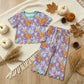 NEW RTS NO MOQ milk silk GSPO2364 Baby Girls Colorful Flowers Pumpkins Top Pants Fall Scallop Clothes Set