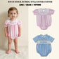 RTS NO MOQ Sibling milk silk Smocked Baby Short Sleeve Checked Ruffle Rompers