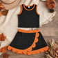 NEW RTS NO MOQ yoga fabric cotton GSD4259 Baby Girls Orange Black Vest Scallop Skirt Short Yoga Active Clothes Set