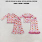 RTS NO MOQ Sibling milk silk Baby Girls Bows Pumpkins Checked Top Flare Pant Fall Clothes Sets