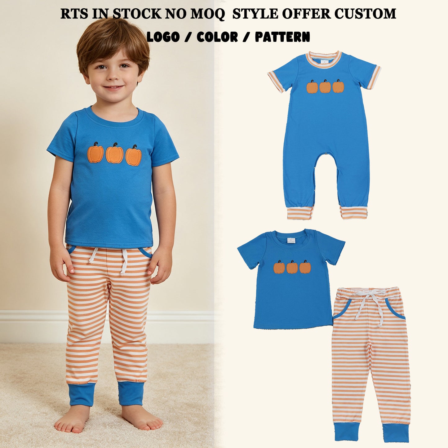 Sibling Baby Boys Embroidery Pumpkins Baby Boys Top Stripe Pockets Jogger Fall Clothes Romper Sets