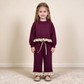 NEW RTS NO MOQ fleece fabric GLP3647 Baby Girls Maroon Long Sleeve Shirts Top Pockets Ruffle Pants Clothes Set