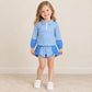NEW RTS NO MOQ yoga GLS0107（GT1716+SS0950）Baby Girls Blue Stripe Yoga Active Zip Pullovers Tops Shorts Bottom Set