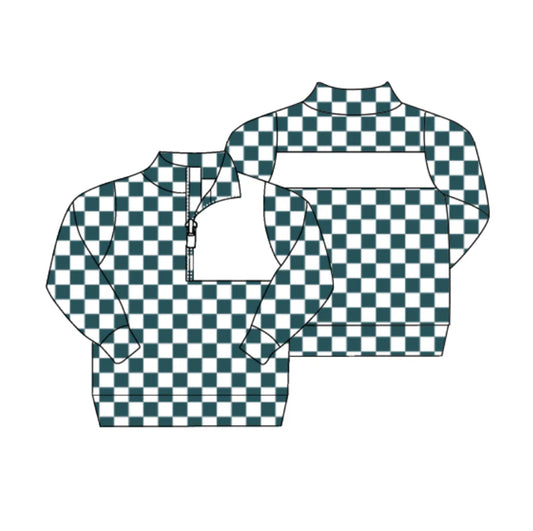 8.1preorder(moq 5) Baby Boys Green Checked Zipper (Custom Pattern) Team Pullover Jackets Tops