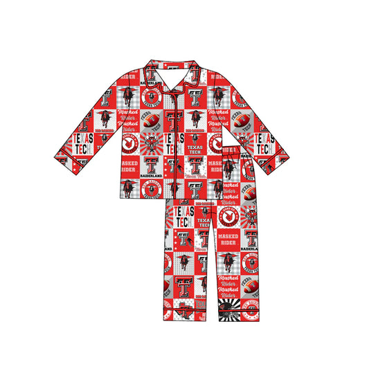 X903Preorder moq 5 Baby Boys Texas Tech Team Buttons Top Pants Pajamas Clothes Sets