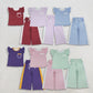 RTS NO MOQ Sibling milk silk Baby Girls Polka Dot Flutter Sleeve Top and Side Stripe Wide Leg Pants Set