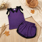 NEW RTS NO MOQ cotton GSSO3815 Baby Girls Purple Black Bows Sleeveless Top Short Sets
