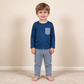 NEW RTS NO MOQ milk silk BLP1512 Baby Boys Navy Long Sleeve Pocket Top Stripe Legging Pants Clothes Set