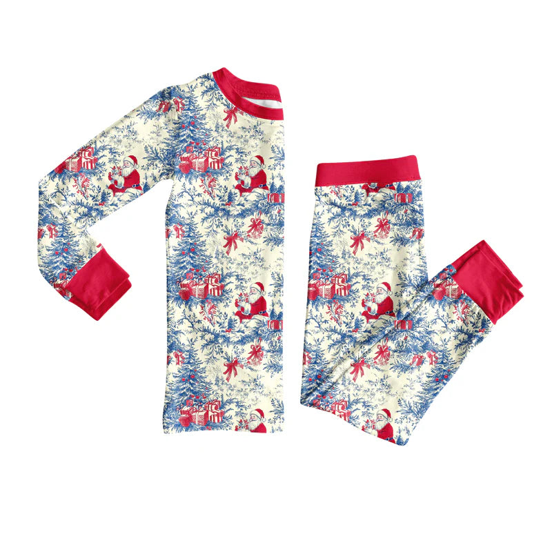 7.23Preorder (moq 5)Baby Girls Long Sleeves Santa Floral Top Pants Pajamas Set