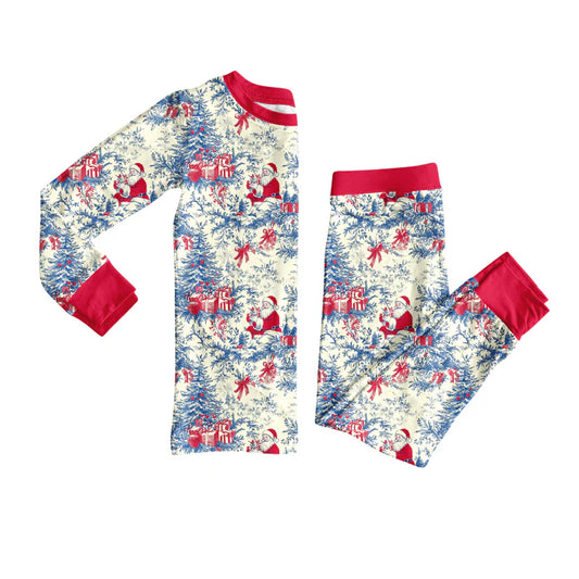 7.23Preorder (moq 5)Baby Girls Long Sleeves Santa Floral Top Pants Pajamas Set
